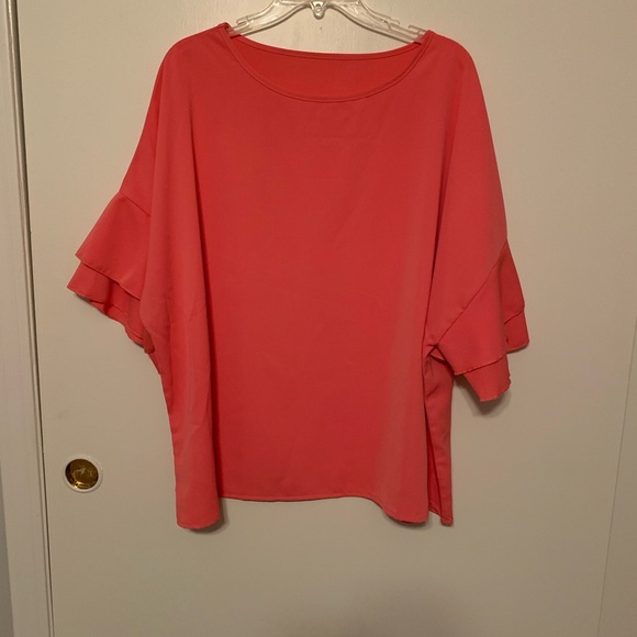 Temu Tops - Pink Oversized Boxy Blouse with Short Bell Sleeves